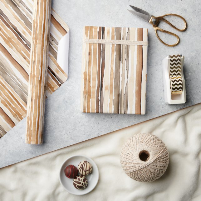 Papier Cadeau Western Cream Brown Stripes Anniversaire (Artisanat)