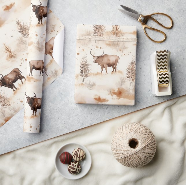 Papier Cadeau Western Farm Animal Highland Cow Birthday (Artisanat)