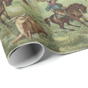 Papier Cadeau Western Gift Wrapping Papier Cowboy Roping A Steer