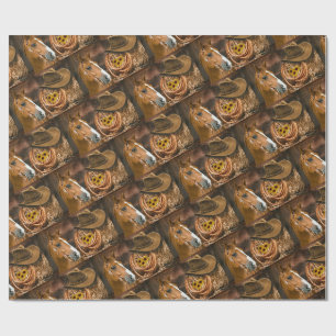 Papier Cadeau Western Horse Cowboy Casquette Lasso Sunflowers
