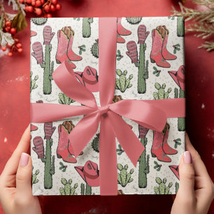 Papier Cadeau Western Howdy Christmas Cowgirl