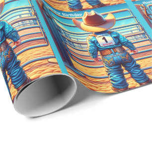 Papier Cadeau Western Little Cowboy Premier anniversaire Rodéo p