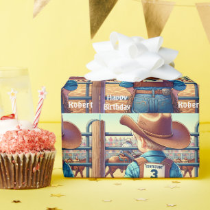 Papier Cadeau Western Little Cowboy Rodéo de troisième anniversa