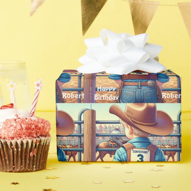 Papier Cadeau Western Little Cowboy Rodéo de troisième anniversa (Fête d'anniversaire)
