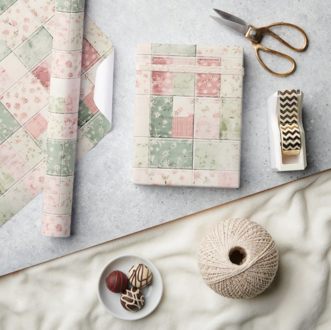 Papier Cadeau Western Mint Pink Floral Quilt Patterns (Artisanat)