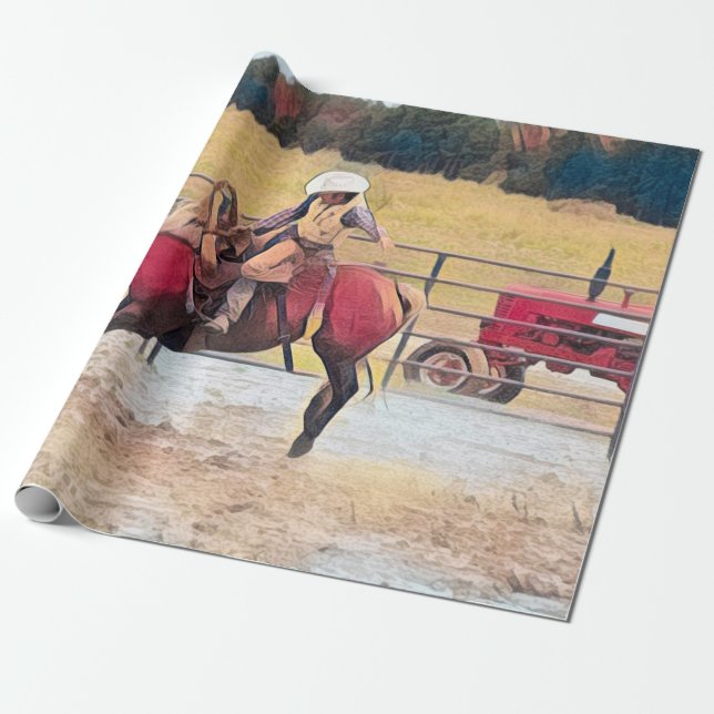 Papier Cadeau Western Rodeo Country Horse Art (Déroulé)