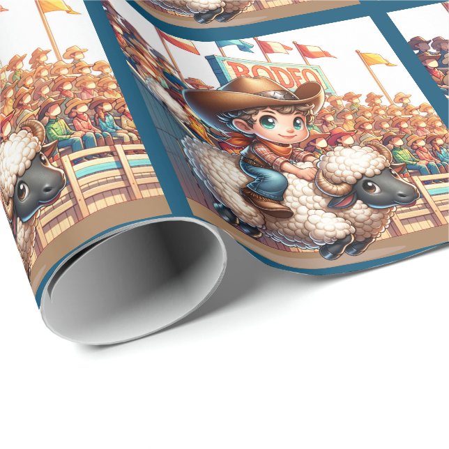 Papier Cadeau Western Rodeo Cowboy Mutton Buston (Coin rond)