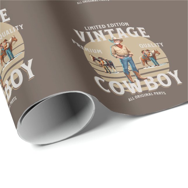Papier Cadeau Western Rodeo Vintage Cowboy (Coin rond)