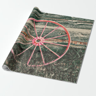 Papier Cadeau Western Wagon Wheel Red Country Découpage Vintage