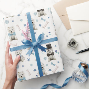 Papier Cadeau Westie blanc avec accessoires Whimsical