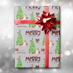 Papier Cadeau Westie Chien, Oiseau et Arbre de Noël