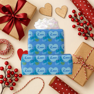 Papier Cadeau Whimsical Blue Bubble Heart Love