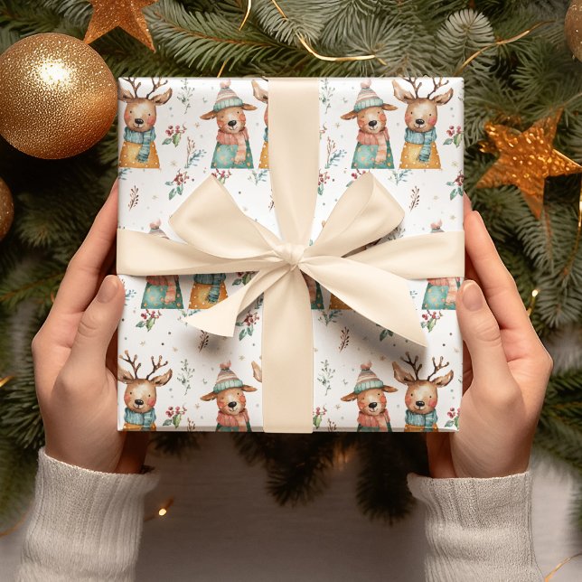 Papier Cadeau Whimsical Christmas Deers – Wrapping Paper (Créateur téléchargé)