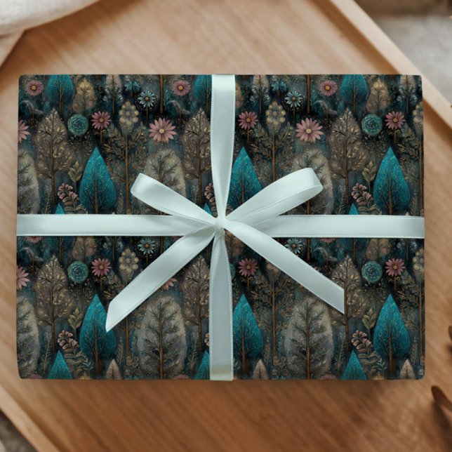 Papier Cadeau Whimsical Christmas Tree in Silver and Blue Design (Créateur téléchargé)