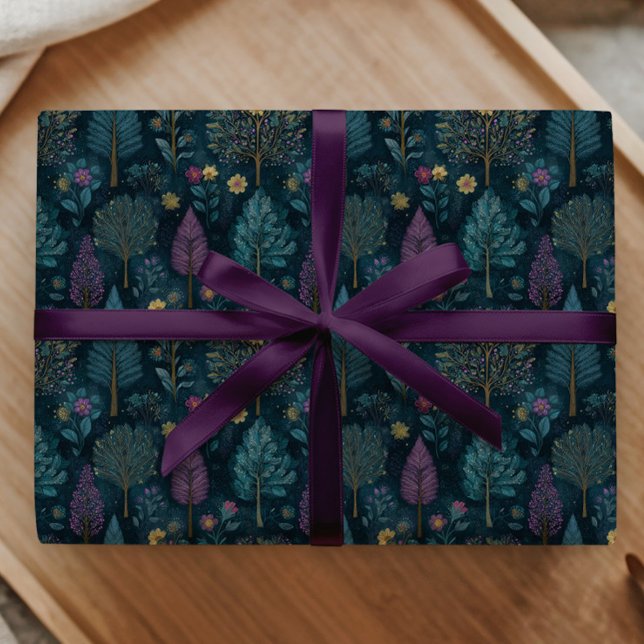 Papier Cadeau Whimsical Christmas Tree Purple and Teal Pattern  (Créateur téléchargé)