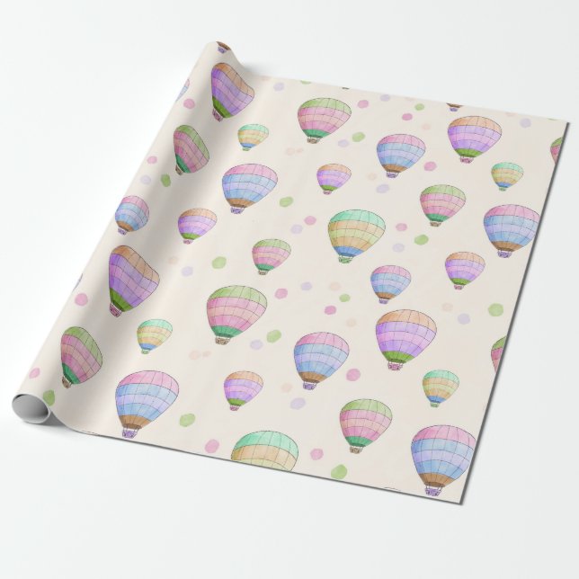 Papier Cadeau Whimsical coloré montgolfières amusant motif (Déroulé)
