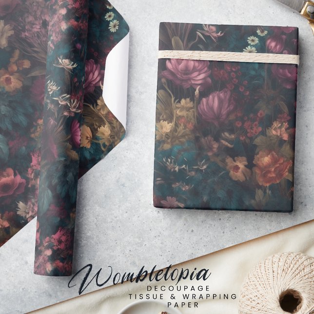 Papier Cadeau Whimsical Dark Moody Boho Floral Decoupage (Créateur téléchargé)
