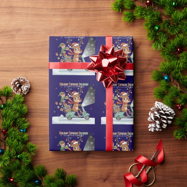 Papier Cadeau Whimsical Holiday Express Delivery | Cute Reindeer (Cadeau de vacances)