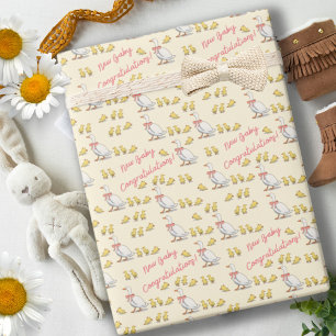 Papier Cadeau Whimsical Jaune Ducky Nouveau bébé Célébration