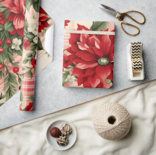 Papier Cadeau Whimsical moderne rouge & vert Noël Floral