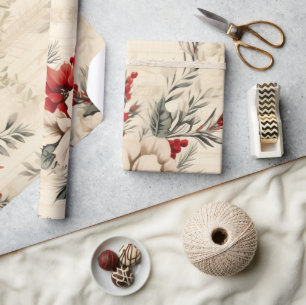 Papier Cadeau Whimsical moderne rouge & vert Noël Floral