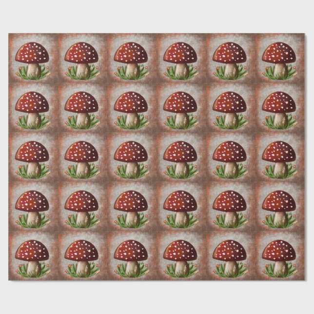 Papier Cadeau Whimsical Mushroom & Fungi Motif – Nature-Inspired (Plat)