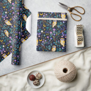 Papier Cadeau Whimsical Night Owl Motif - Forêt Enchantant
