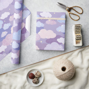Papier Cadeau Whimsical Pastel Clouds et étoiles Motif