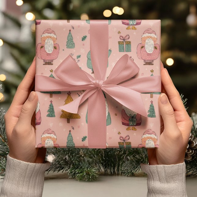 Papier Cadeau Whimsical Pink Santa (Créateur téléchargé)