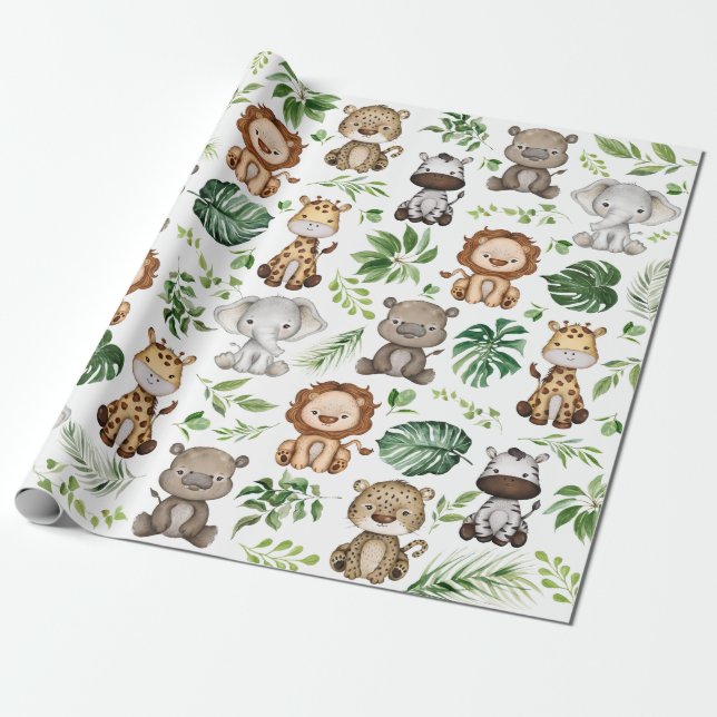 Papier Cadeau Whimsical Tropical Jungle Safari Animaux sauvages (Déroulé)