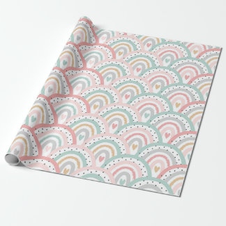 Papier Cadeau Whimsical White Rainbows and Hearts Pastel