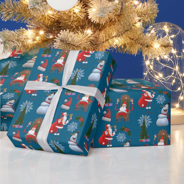 Papier Cadeau Whimsical Winter Tree with Santa and Snowman (Vacances)