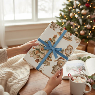 Papier Cadeau Whimsical Woodland Christmas Bears and Horses 