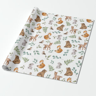 Papier Cadeau Whimsical Woodland Forest Animaux Motif de verdure