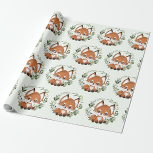 Papier Cadeau Whimsical Woodland Green Baby Fox