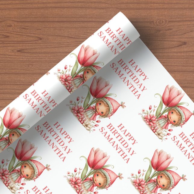 Papier Cadeau Whimsy Fairy Girl 4th Birthday Pastel Pink  (Whimsy Fairy Girl 4th Birthday Pastel Pink wrapping paper)