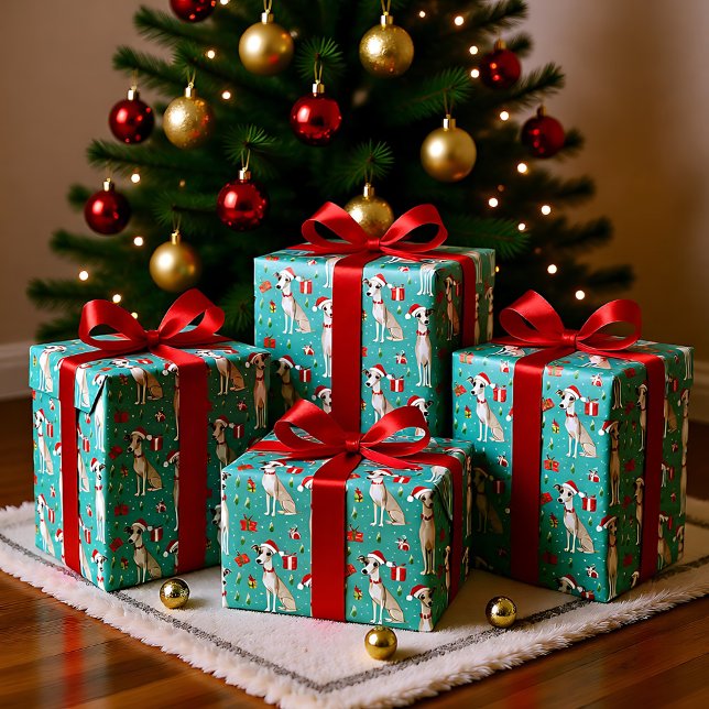 Papier Cadeau Whippet Whimsy Christmas (Whippet Whimsy Christmas Wrapping Paper)