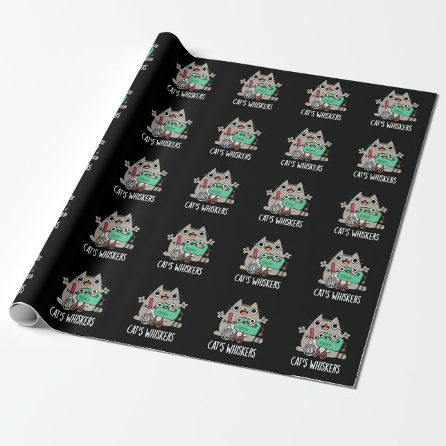Papier Cadeau Whiskers Cat's Funny Baking Pun Dark BG (Déroulé)
