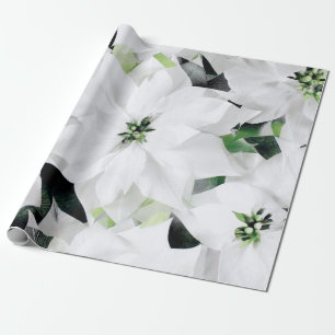Papier Cadeau White Big Flowers Green Greenery Mariage