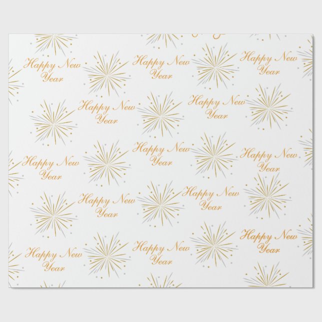 Papier Cadeau White Brown Illustrative Typographic New Year Wrap (Plat)