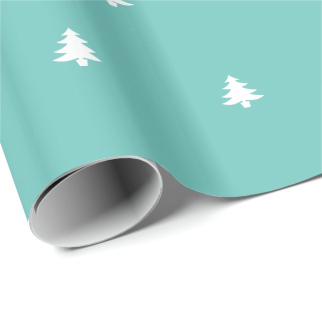 Papier Cadeau White Christmas Tree Iconic Motif Festin Turquoise (Coin rond)
