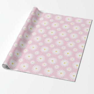 Papier Cadeau White Daisies On Pink