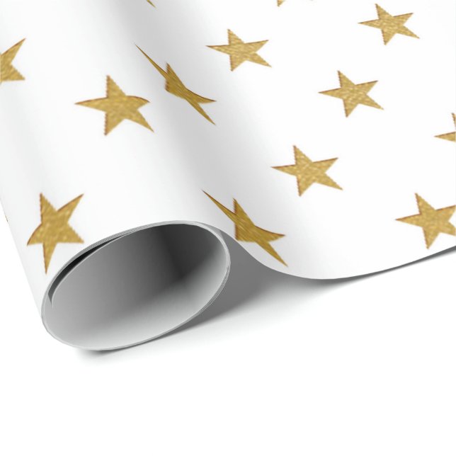 Papier Cadeau White Gold Stars Confetti Delicate US UK (Coin rond)