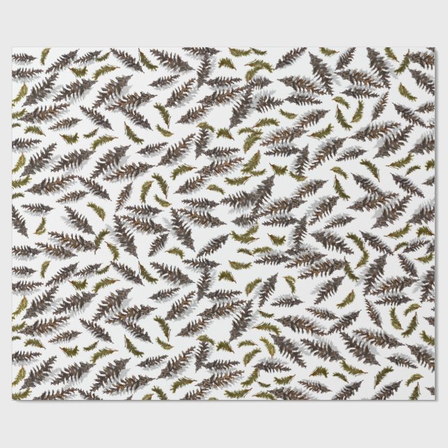 Papier Cadeau White Holiday Winter Pinecones Wrapping Paper (Plat)