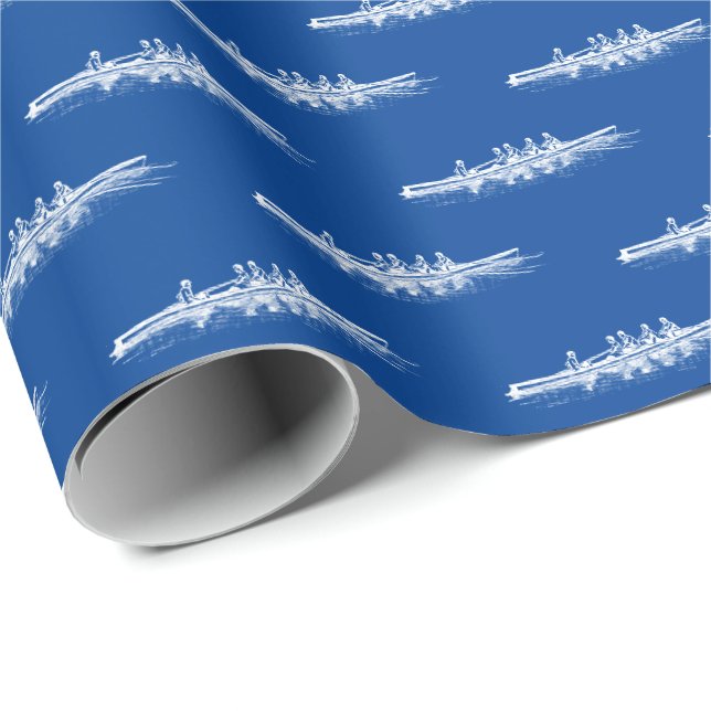 Papier Cadeau White on Blue Railers Crew Team Sports nautiques (Coin rond)