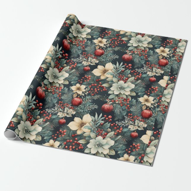 Papier Cadeau White Poinsettia (Déroulé)