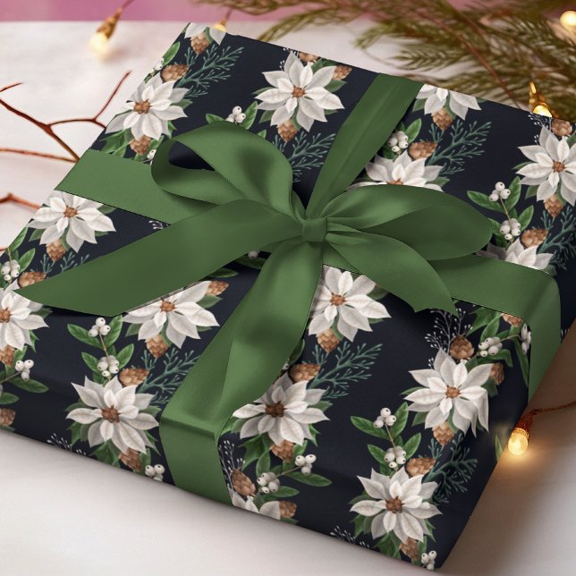 Papier Cadeau White Poinsettia Winter Floral Christmas Pattern (Créateur téléchargé)