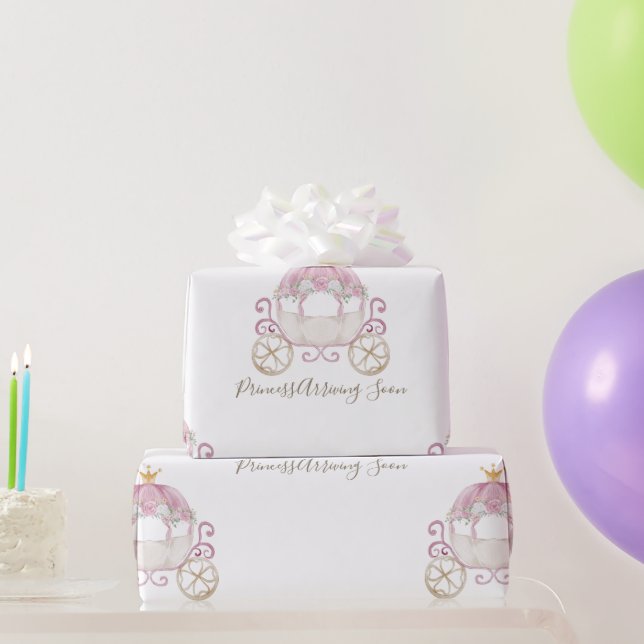 Papier Cadeau White Princess Carriage Arrivée bientôt Baby showe (Cadeaux de fête)