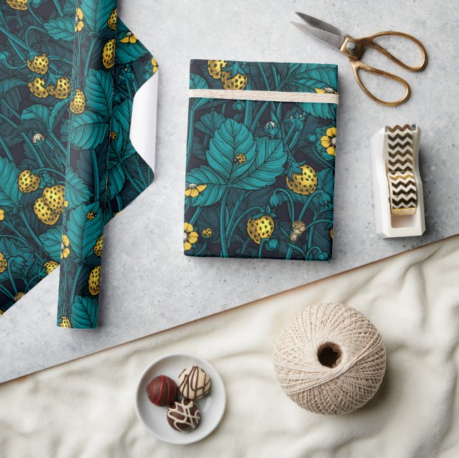 Papier Cadeau Wild strawberries, yellow and blue (Artisanat)