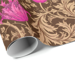 Papier Cadeau William Morris Anemone, Brown et Fuchsia Pink
